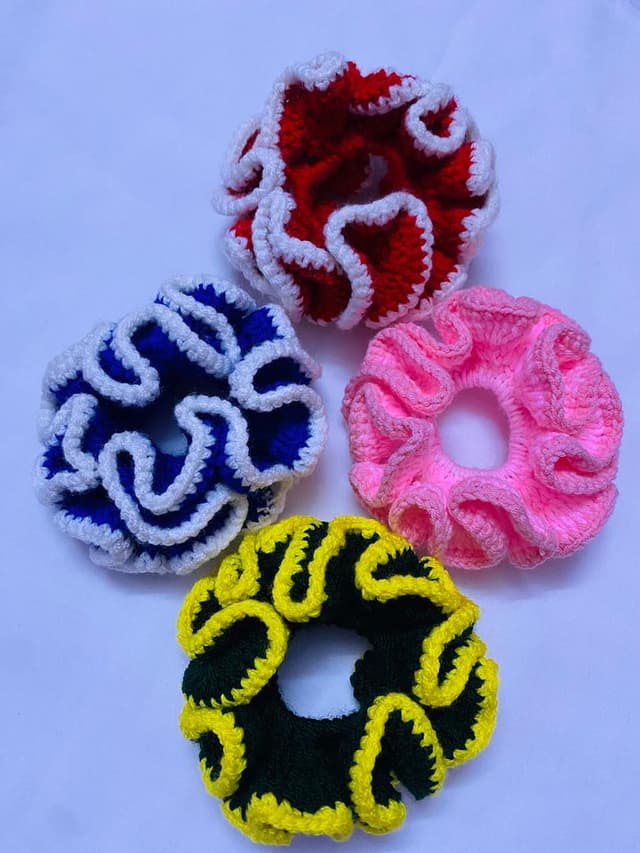 Multicolor crochet scrunchies